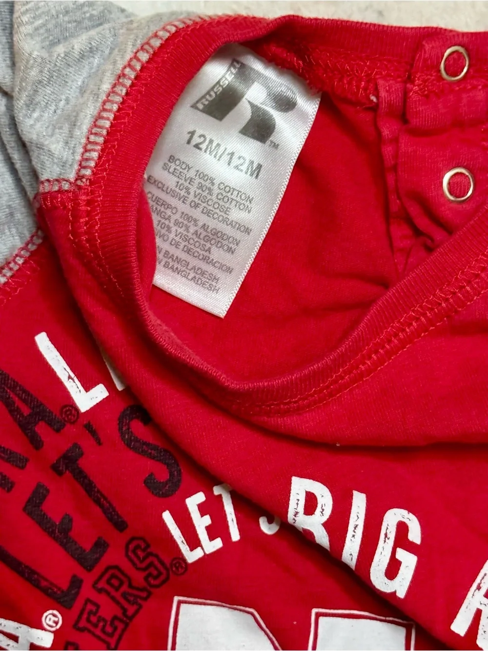 University of Nebraska Huskers Red & Gray 12 month Baby Romper with bottom snaps